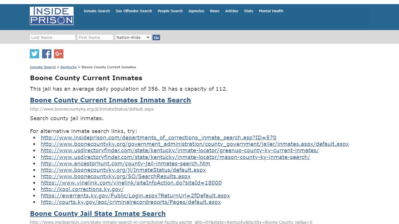 Boone County Current Inmates - Kentucky - Inmate Search - Inside Prison